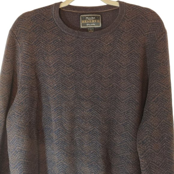 Jos A Bank Reserve Lambs Wool Crewneck Sweater Brown & Black Herringbone Large - Picture 4 of 11